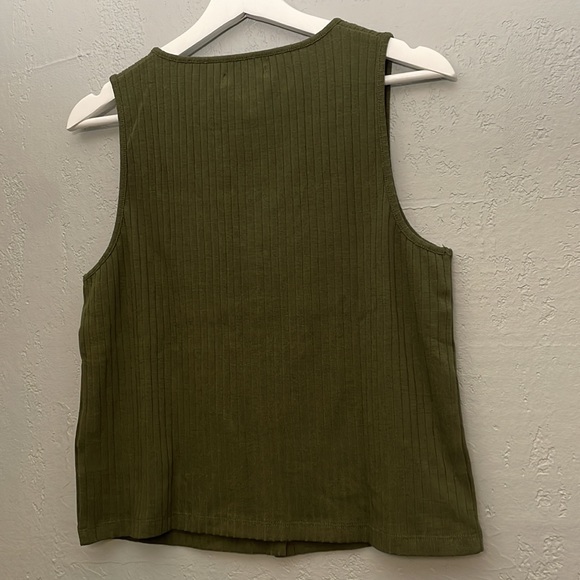 NWT Madewell Ribbed Button Front Crop Tank Olive Green - Picture 7 of 9